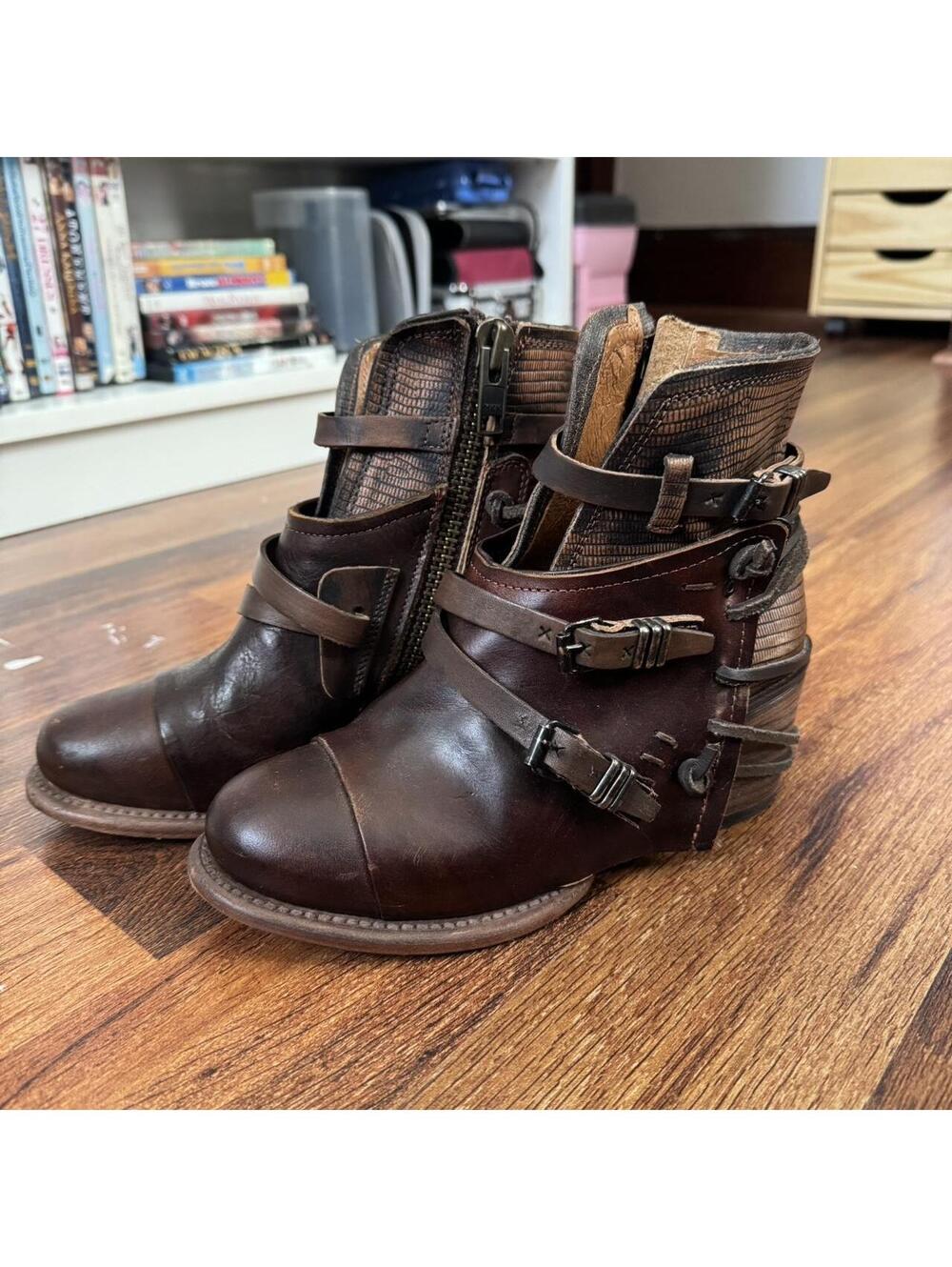 Freebird brown leather ankle boots with zip details